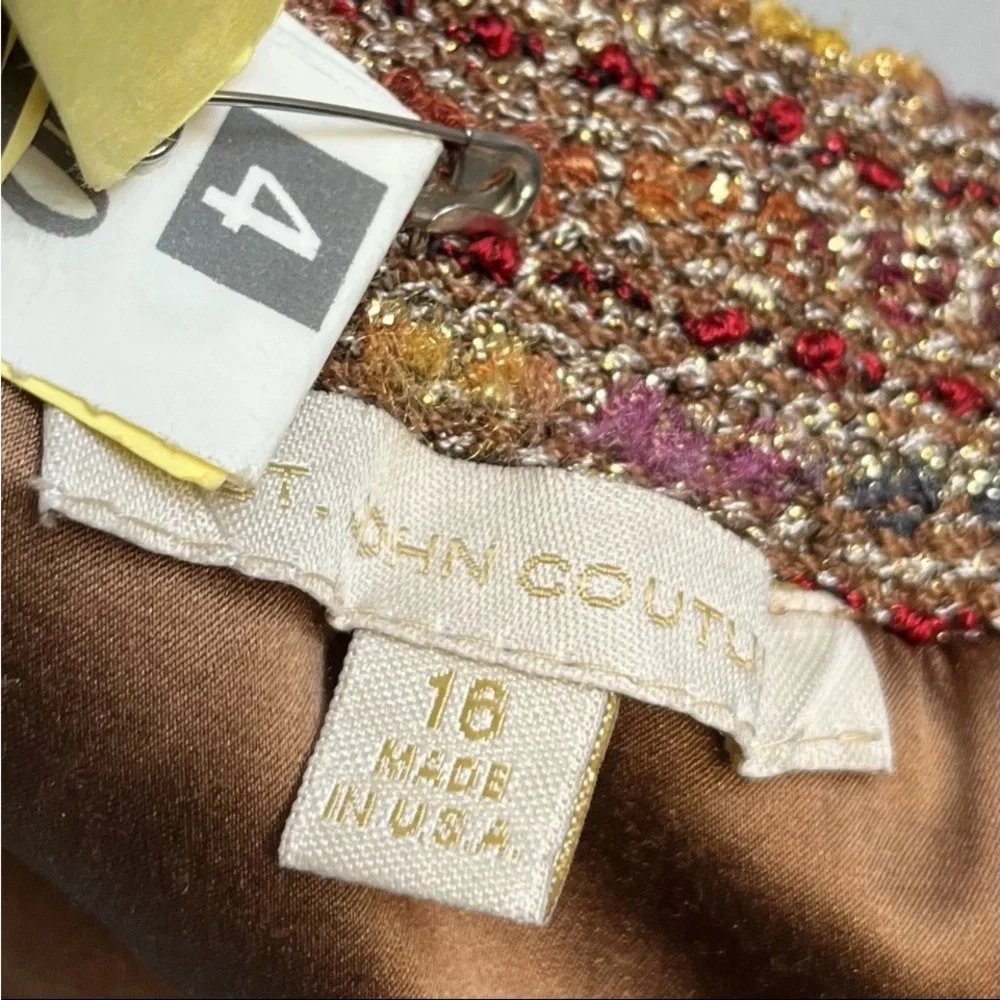 St John Couture Knit Suit Sz 14/16 Jacket Blazer Shimmer Gold Trim Luxury READ - Picture 14 of 16